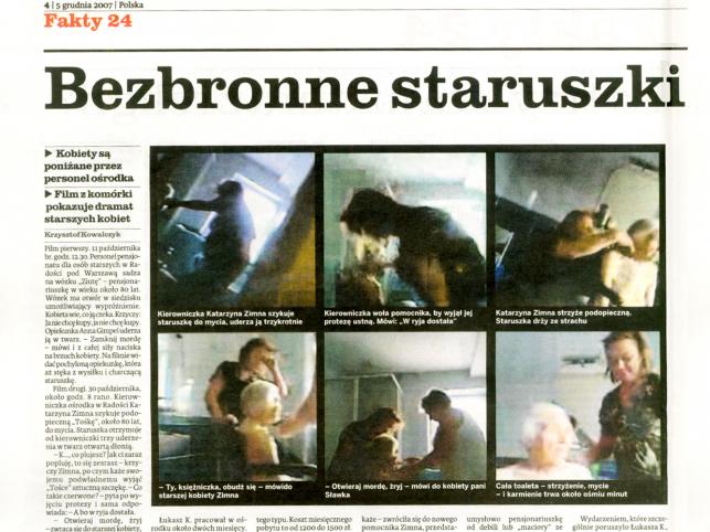 Dziennik "Polska" dotarł do wstrząsających filmów, na których widać, jak personel w prywatnym domu opieki w podwarszawskiej Radości znęca się nad kobietami